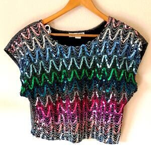 Vintage Caribou Multicolor Sequin Festival Metallic Top
